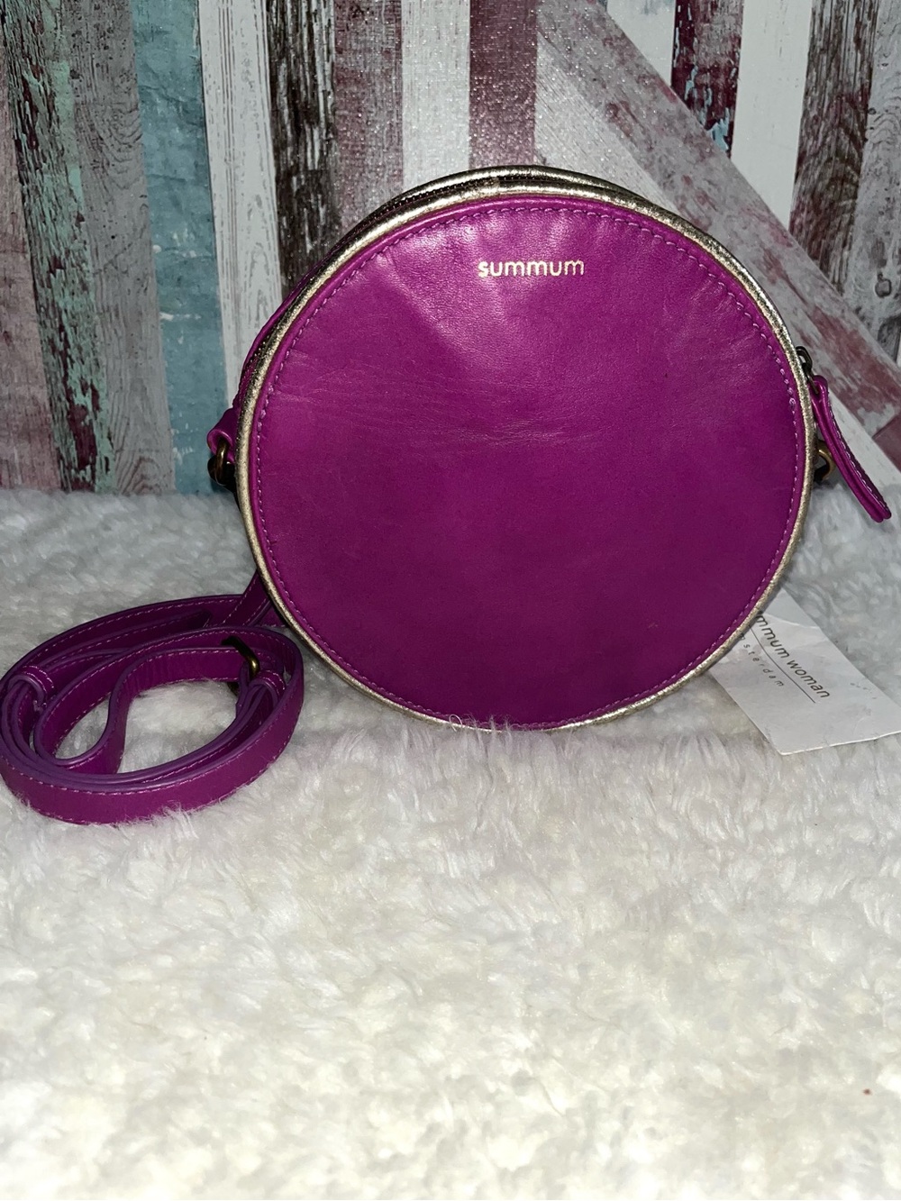 Summum Vintage Woman Amsterdam Round Lthr Crossbody Bag NWT Violet/Gold Piping